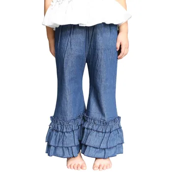 Kūdikių mergaičių džinsai Flare kelnės jean ilgos kelnės vaikams mergina 1-6years amžiaus vaikų džinsinis platus kojų baggy pants Pynimas Kelnės