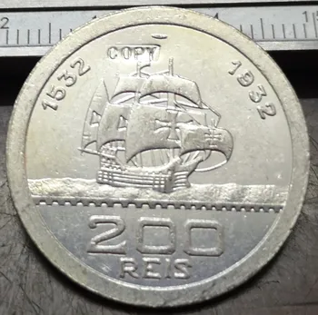 1932 m. Brazilijos 200 Reis-400-Metis Kolonizacija Sidabro Padengtą Kopijuoti Monetos