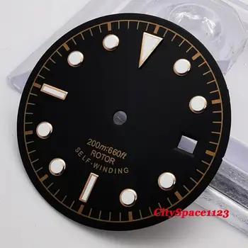 30.5 mm Sterilūs šviesos black watch dial tinka Miyota 8205 8215,ETA 2836, Mingzhu DG2813 ST1612 judėjimo žiūrėti