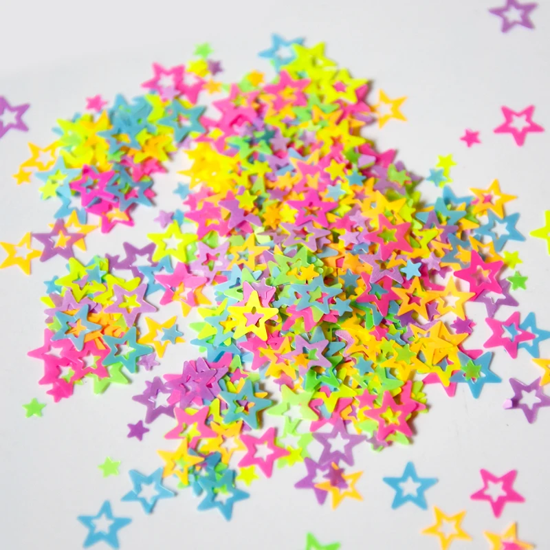 10g/maišelį Nagų Dailės Blizgučiai Neon Star 3D Formos Nagų Blizgučiai Dribsnių Sumaišykite Šviečia Glitters Akrilo ir Gelio Nagai Apdaila Nuotrauka 3