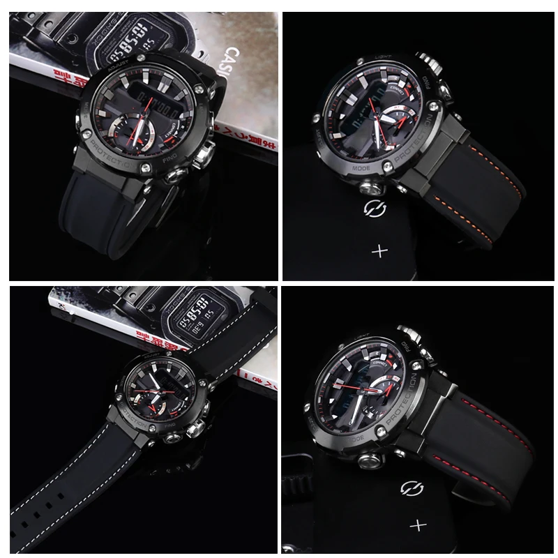 24*16 mm Silicio Watchband už GSHOCK vyriški Žiūrėti Grandinės Priedai GST-B200 Serijos Vandeniui Dervos, Silikono Žiūrėti Juosta Nuotrauka 3