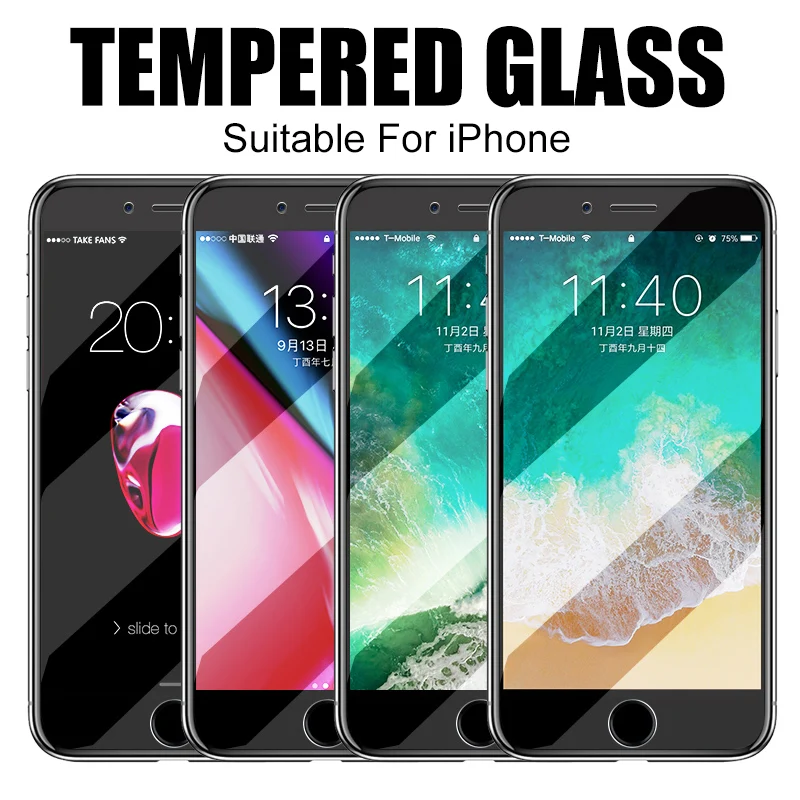 4Pcs Visiškai Padengti Grūdinto Stiklo iPhone 7 8 6 6s Plius 5S SE 12 mini Pro 11 X XS Max XR SE 2020 Screen Protector Stiklo Nuotrauka 1