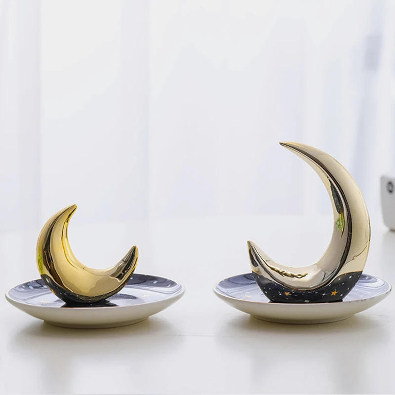 Golden Moon Saugojimo Dėklas Papuošalai Apdailos Kūrybos Šiaurės Stiliaus Keramikos Papuošalų Dėklas Ekranas Lovelių Kambaryje Priedai Kambario Dekoro Nuotrauka 1