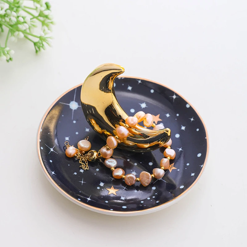 Golden Moon Saugojimo Dėklas Papuošalai Apdailos Kūrybos Šiaurės Stiliaus Keramikos Papuošalų Dėklas Ekranas Lovelių Kambaryje Priedai Kambario Dekoro Nuotrauka 4