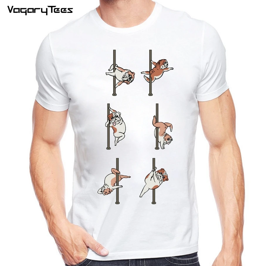 Juokingas Mielas Pugs Šokių Marškinėliai vyriški anglų Buldogas/cat Ašigalio Šokių Atspausdintas T-Shirt Aukštos Kokybės Hipster Trumpas Rankovės Nuotrauka 3
