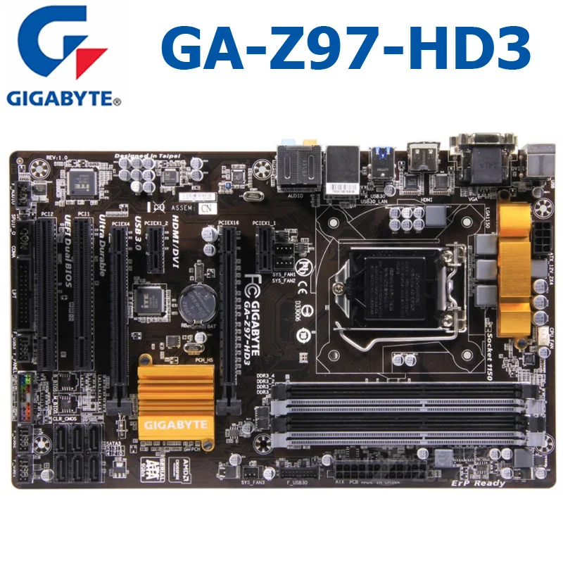 LGA 1150 Gigabyte GA-Z97-HD3 Naudoti Darbastalio Plokštė Z97-HD3 Z97 LGA 1150 i3 i5 i7 DDR3 32G SATA3 ATX Intel Z97 Mainboard 1150 Nuotrauka 1