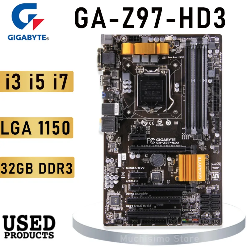 LGA 1150 Gigabyte GA-Z97-HD3 Naudoti Darbastalio Plokštė Z97-HD3 Z97 LGA 1150 i3 i5 i7 DDR3 32G SATA3 ATX Intel Z97 Mainboard 1150 Nuotrauka 2