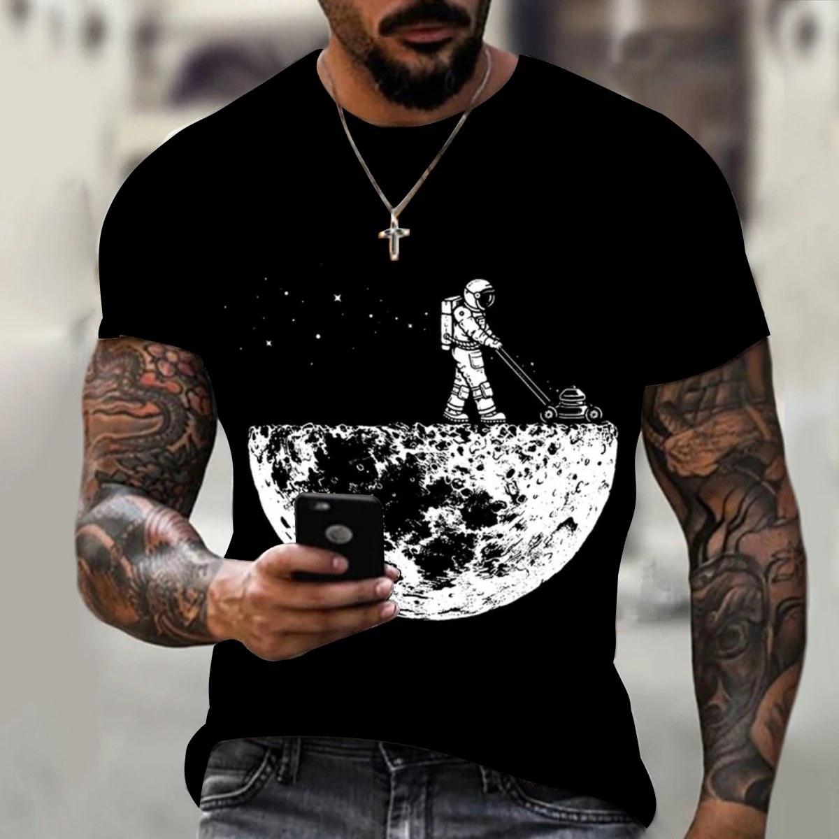 Vasaros Pop Astronautas Modelio vyriški Marškinėliai trumpomis Rankovėmis Mados Universalus Negabaritinių Pločio Laisvi Vyrų Viršuje, Gatvės, Hip Hop Stilius Nuotrauka 1