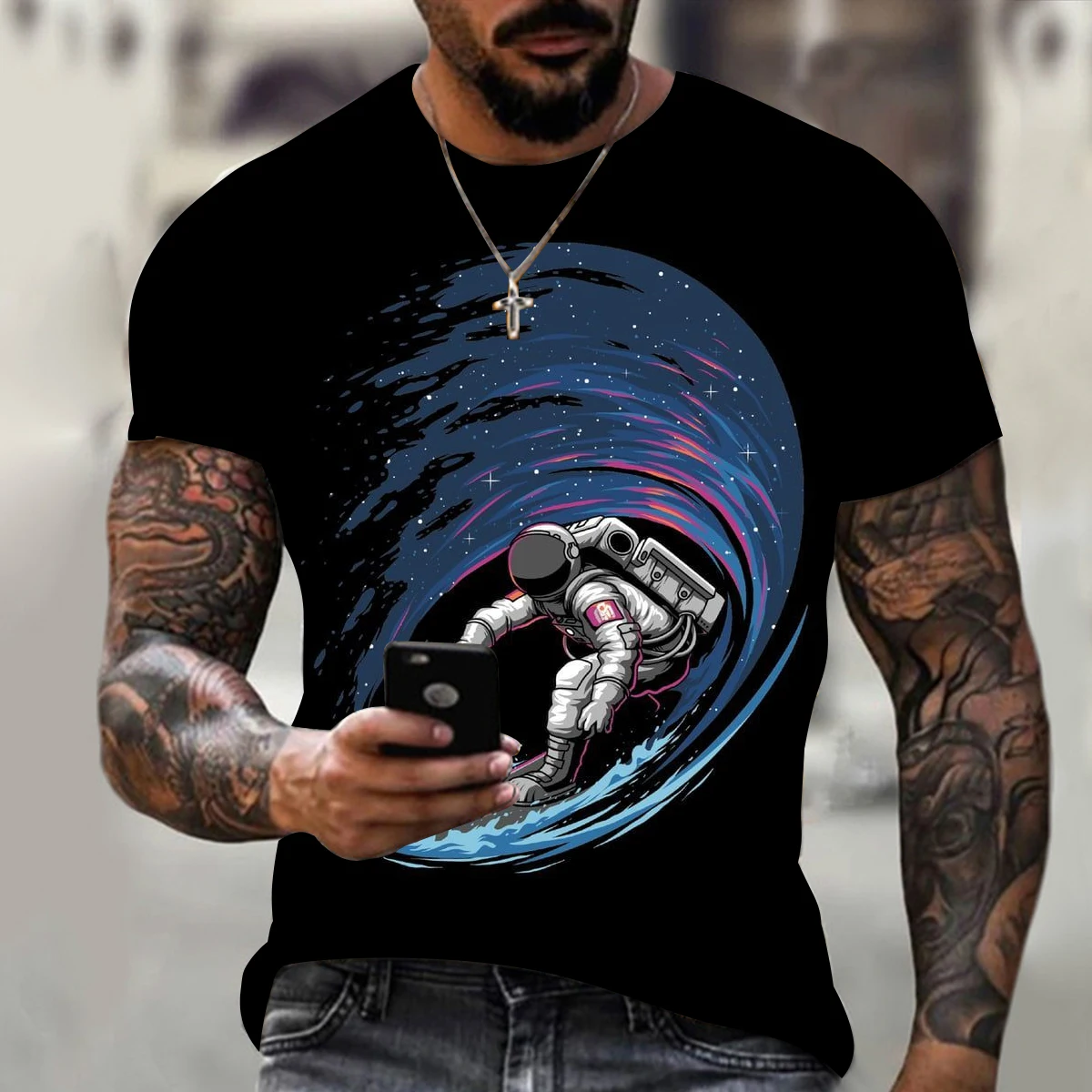 Vasaros Pop Astronautas Modelio vyriški Marškinėliai trumpomis Rankovėmis Mados Universalus Negabaritinių Pločio Laisvi Vyrų Viršuje, Gatvės, Hip Hop Stilius Nuotrauka 4