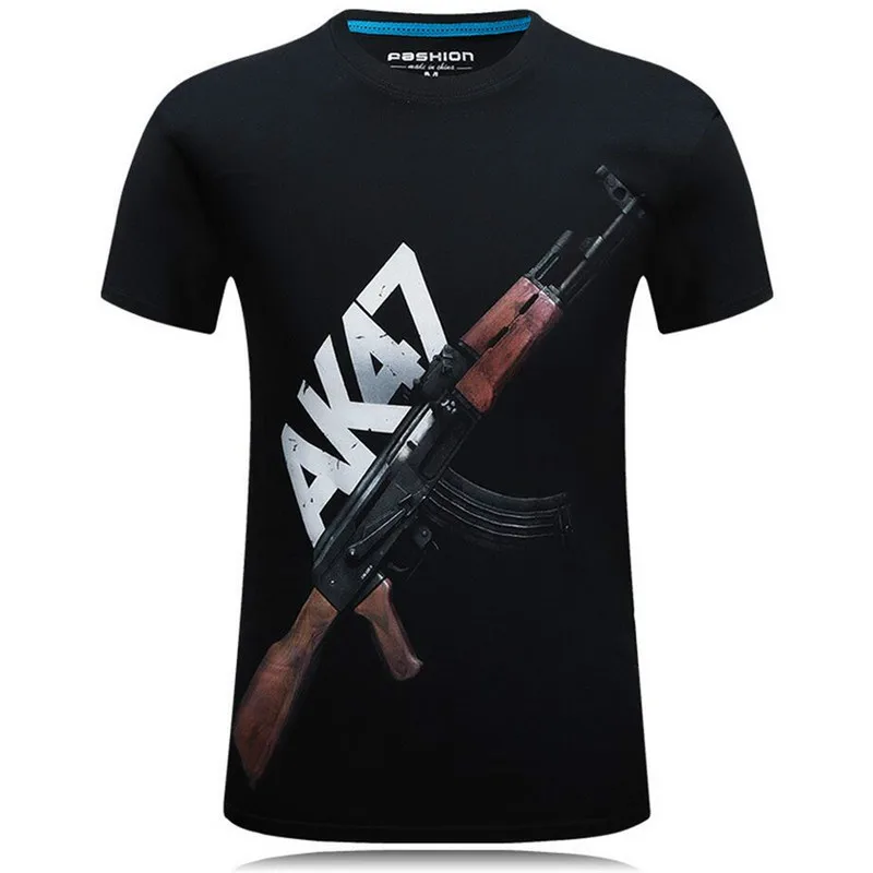 Vyriški Vasaros trumparankoviai marškinėliai AK 47 Gun Atsitiktinis Mados Juokingi marškinėliai, Gatvės, Hip-hop, Punk Vyrų T-shirt 2021 Nuotrauka 1