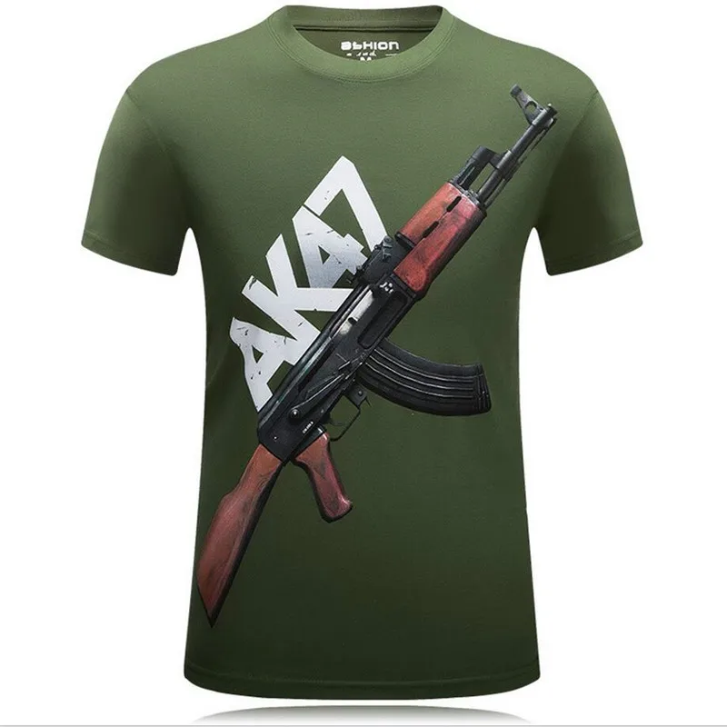 Vyriški Vasaros trumparankoviai marškinėliai AK 47 Gun Atsitiktinis Mados Juokingi marškinėliai, Gatvės, Hip-hop, Punk Vyrų T-shirt 2021 Nuotrauka 2