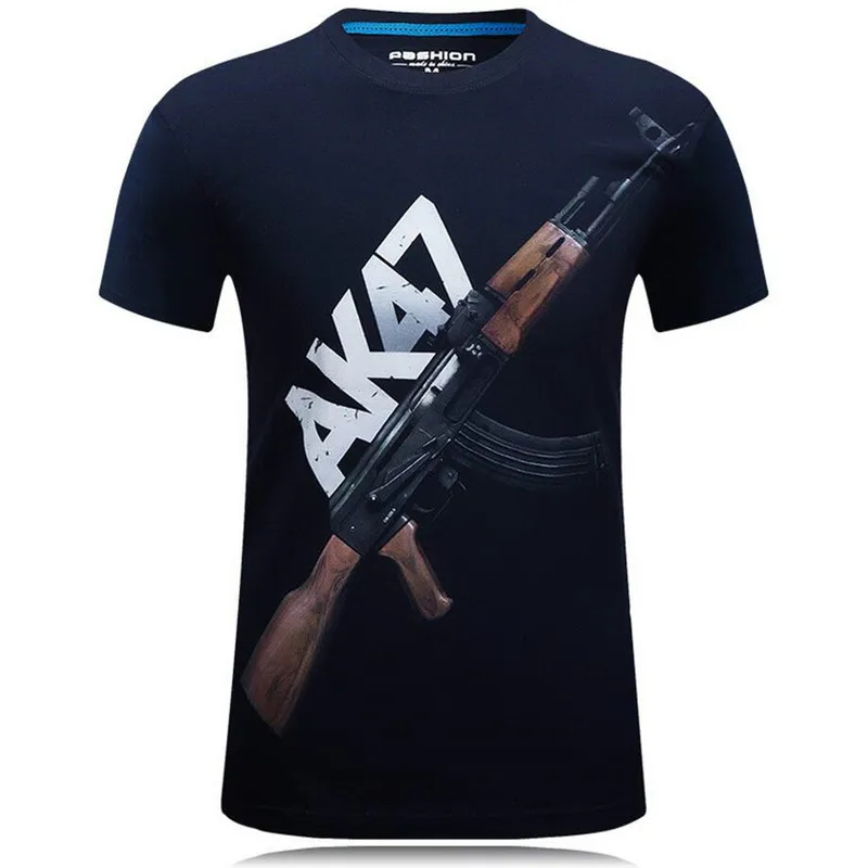 Vyriški Vasaros trumparankoviai marškinėliai AK 47 Gun Atsitiktinis Mados Juokingi marškinėliai, Gatvės, Hip-hop, Punk Vyrų T-shirt 2021 Nuotrauka 4